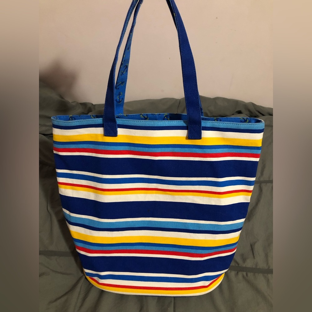 Punctuate Canvas Tote Beach Bag Stripes Anchors Primary Colors NICE